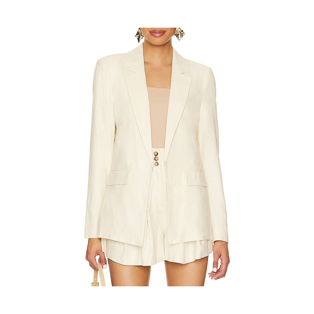 Central Park West 'Bay' White Linen Lean Blazer Size S